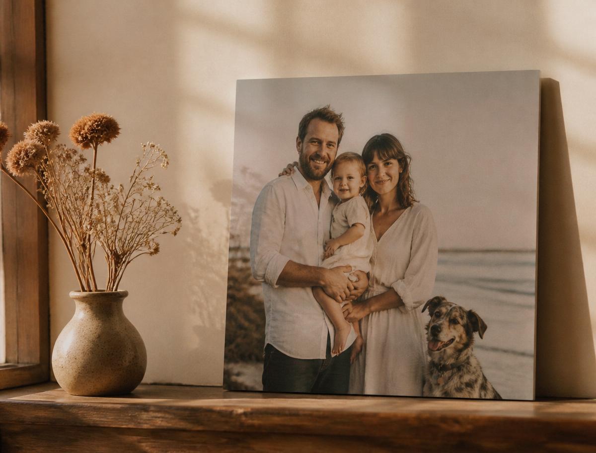 Fotografia stampata su tela appoggiata in casa
